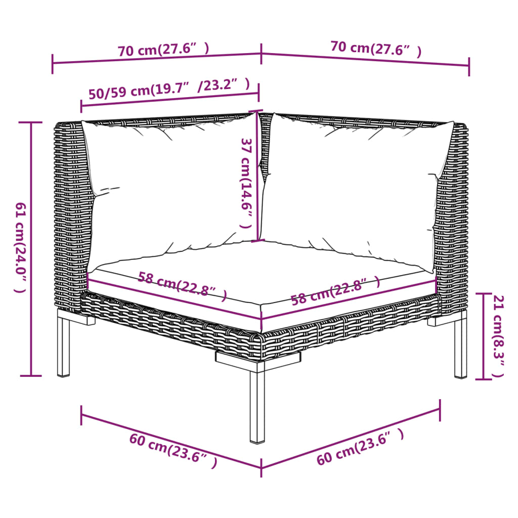 7-tlg. Garten-Lounge-Set mit Kissen Poly Rattan Dunkelgrau