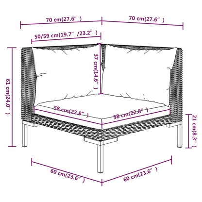 9-tlg. Garten-Lounge-Set mit Kissen Poly Rattan Dunkelgrau