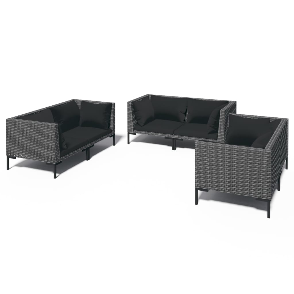 6-tlg. Garten-Lounge-Set mit Kissen Poly Rattan Dunkelgrau