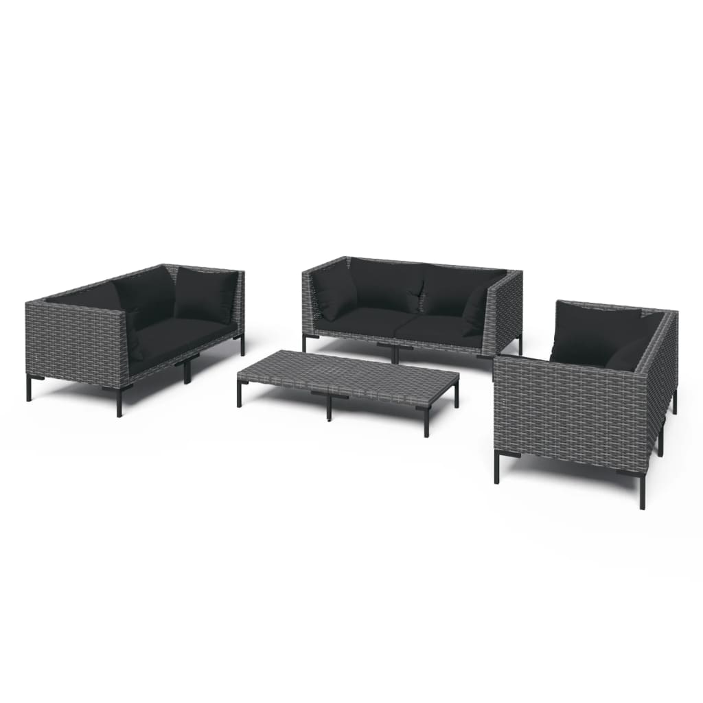 7-tlg. Garten-Lounge-Set mit Kissen Poly Rattan Dunkelgrau