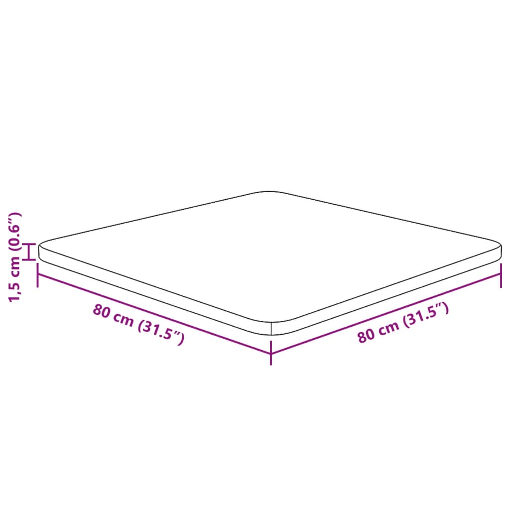 Tischplatte Quadratisch Dunkelbraun 80x80x1,5cm Eiche Behandelt