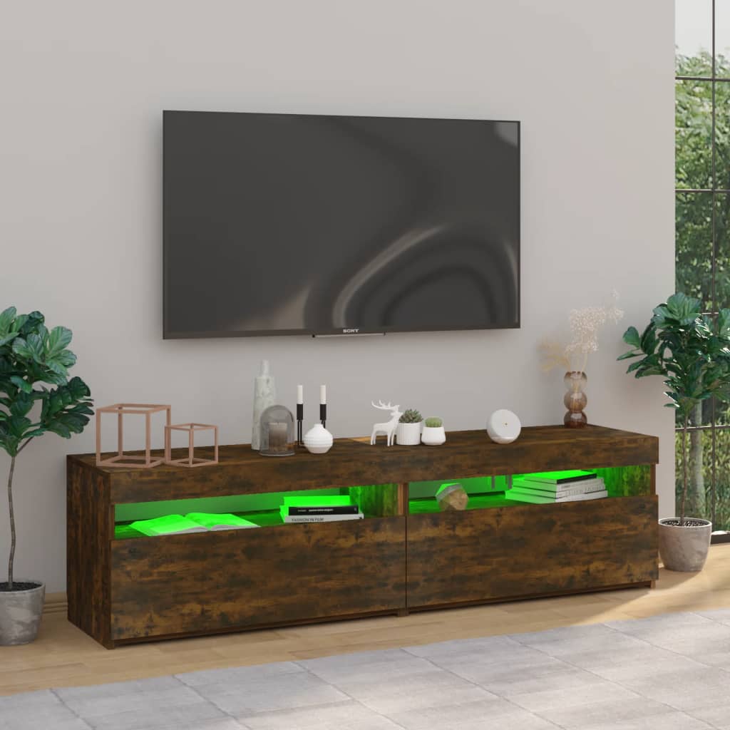 TV-Schrank mit LED-Leuchten 2 Stk. Räuchereiche 75x35x40 cm