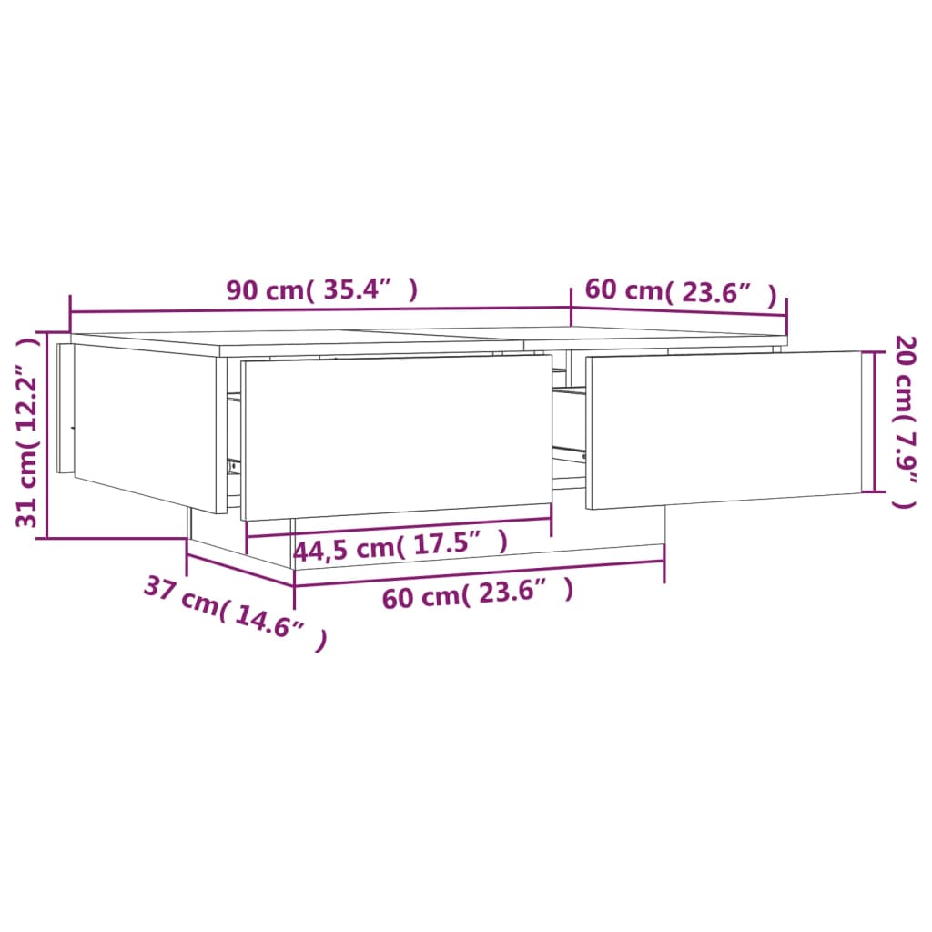 Couchtisch Braun Eichen-Optik 90x60x31 cm Holzwerkstoff