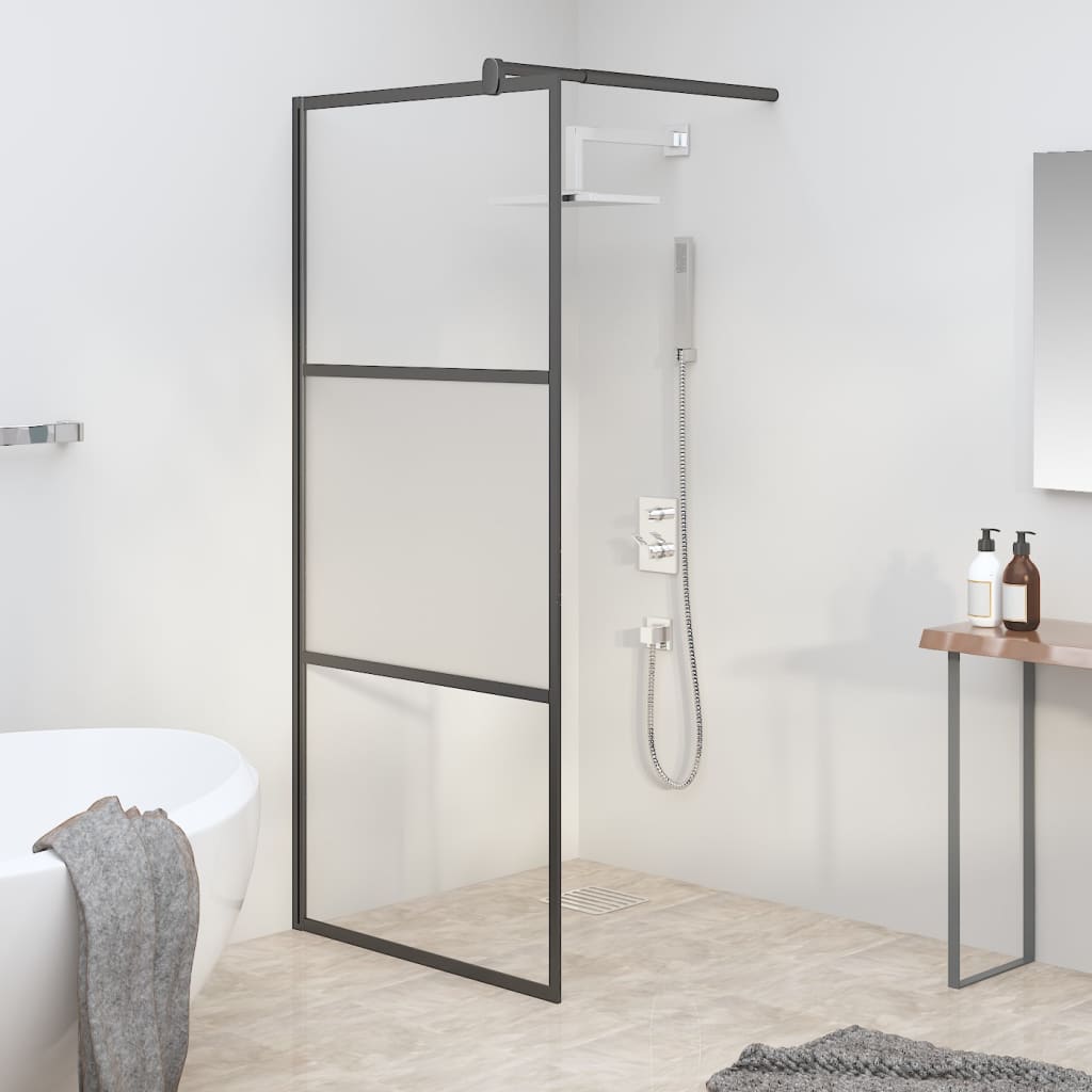 Duschwand für Walk-In Dusche 90x195 cm ESG Halbmattiert Schwarz