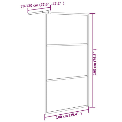 Duschwand für Walk-In Dusche 100x195cm ESG Halbmattiert Schwarz