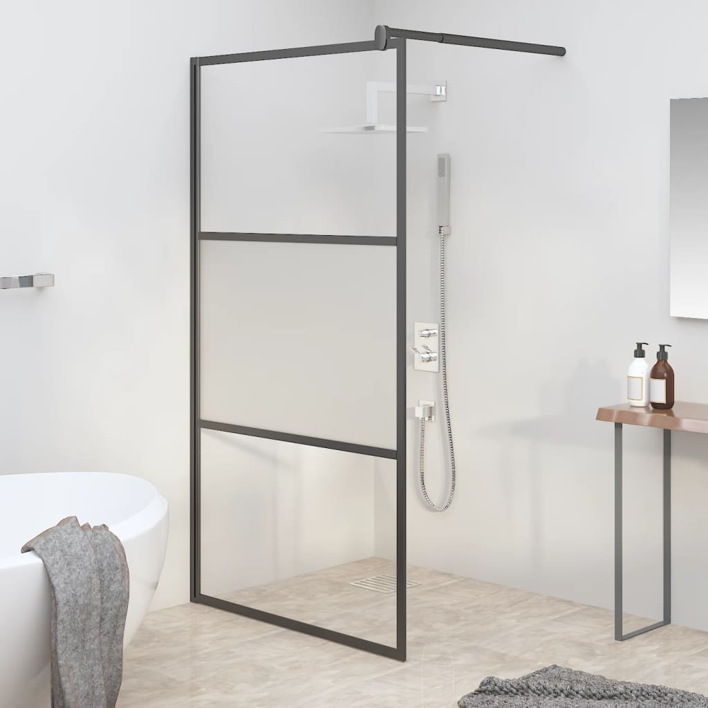 Duschwand für Walk-In Dusche 100x195cm ESG Halbmattiert Schwarz