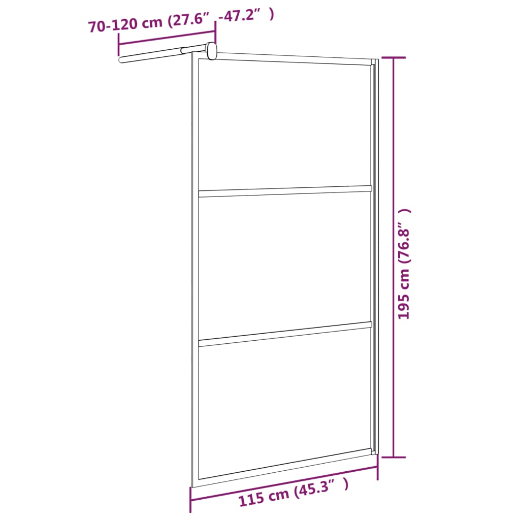 Duschwand für Walk-In Dusche 115x195cm ESG Halbmattiert Schwarz