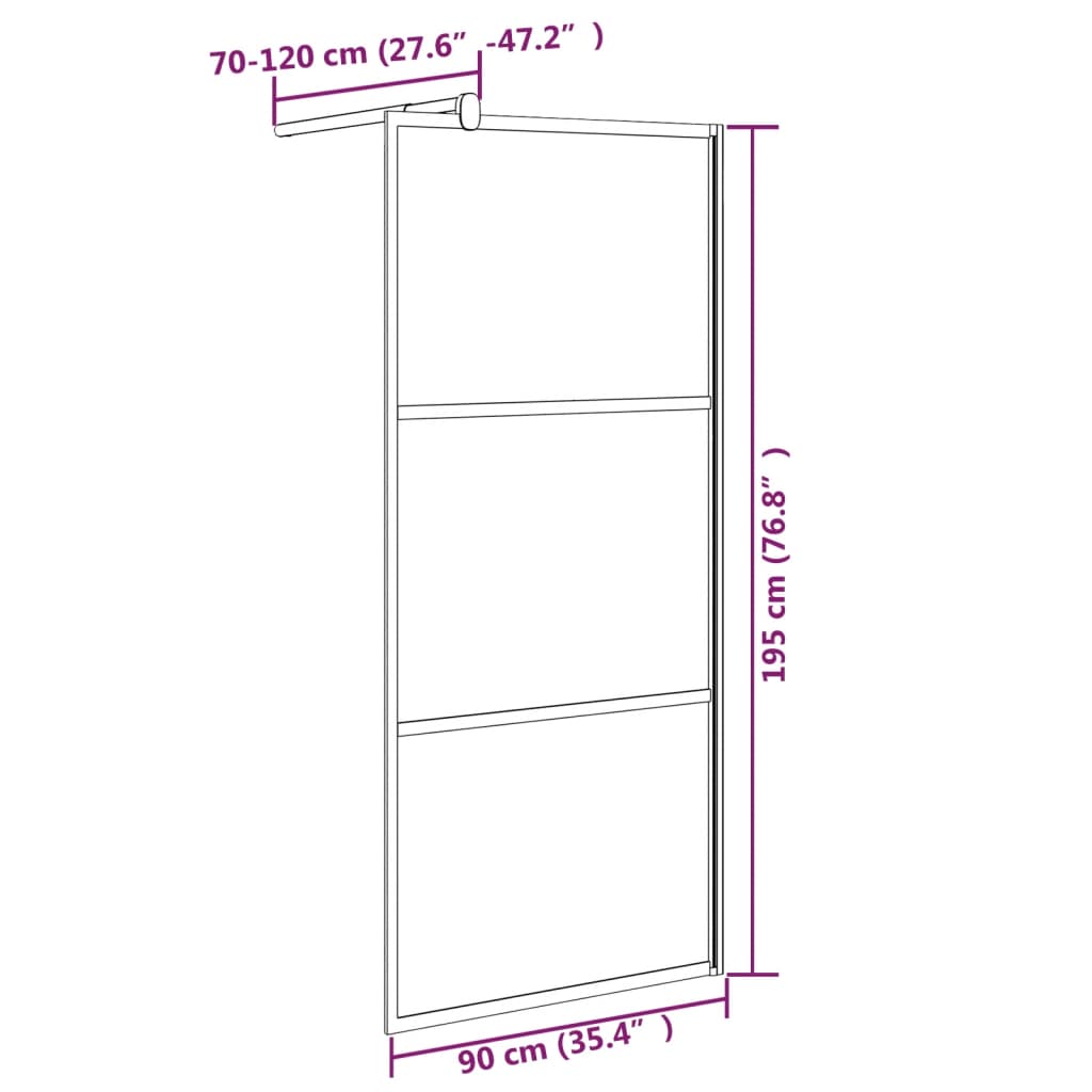 Duschwand für Walk-In Dusche 90x195 cm ESG Mattiert Schwarz