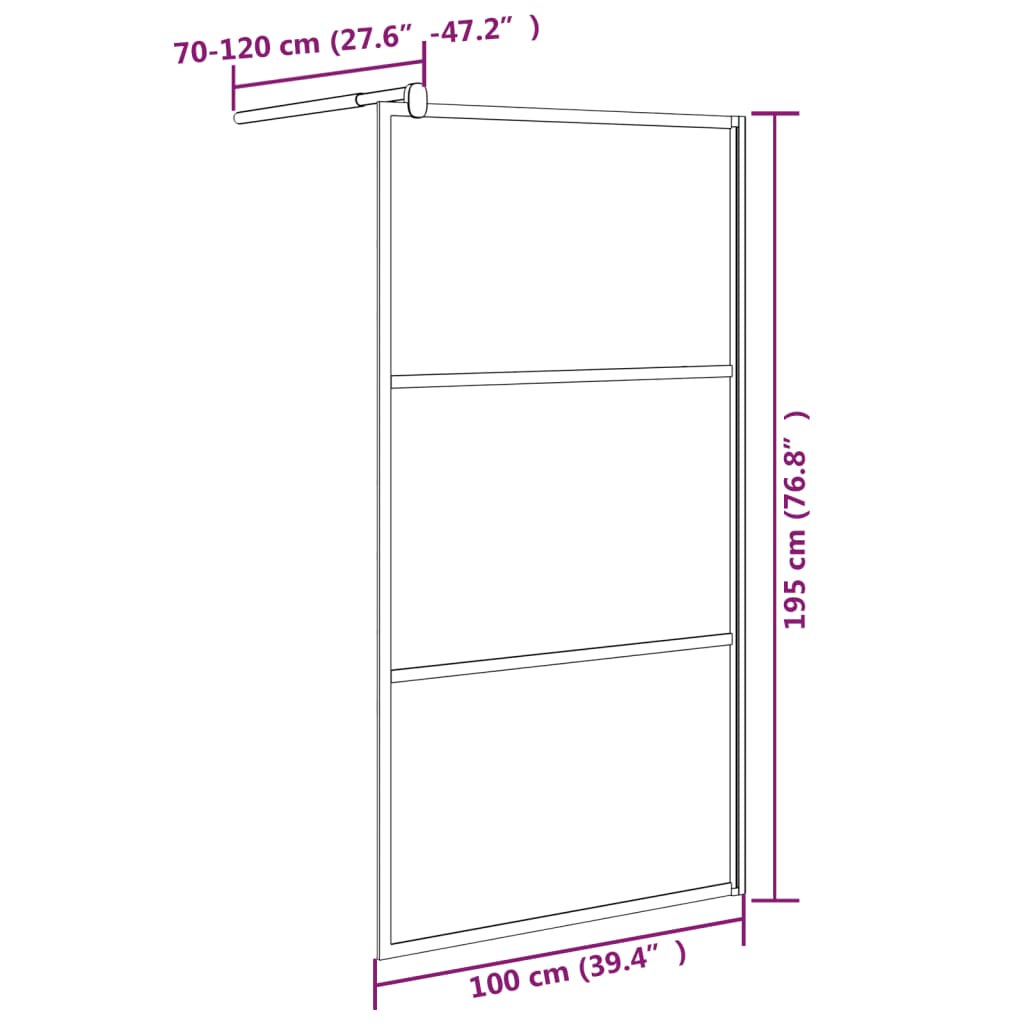 Duschwand für Walk-In Dusche 100x195 cm ESG Mattiert Schwarz