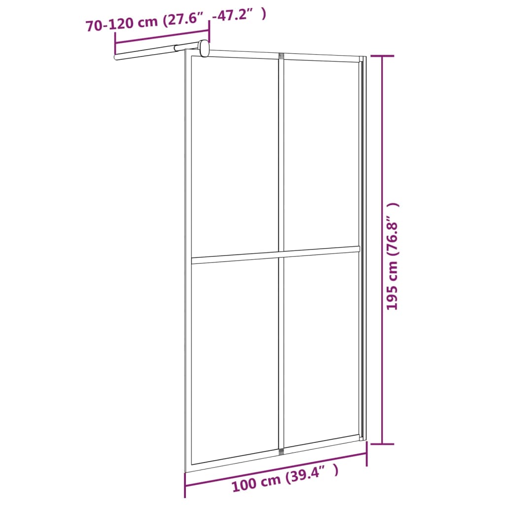 Duschwand für Walk-in Dusche 100x195cm Dunkles Sicherheitsglas