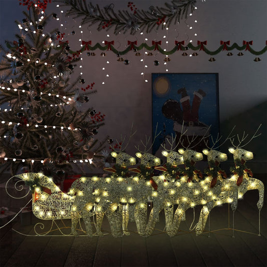 Rentier mit Schlitten Weihnachtsdekoration 140 LEDs Golden