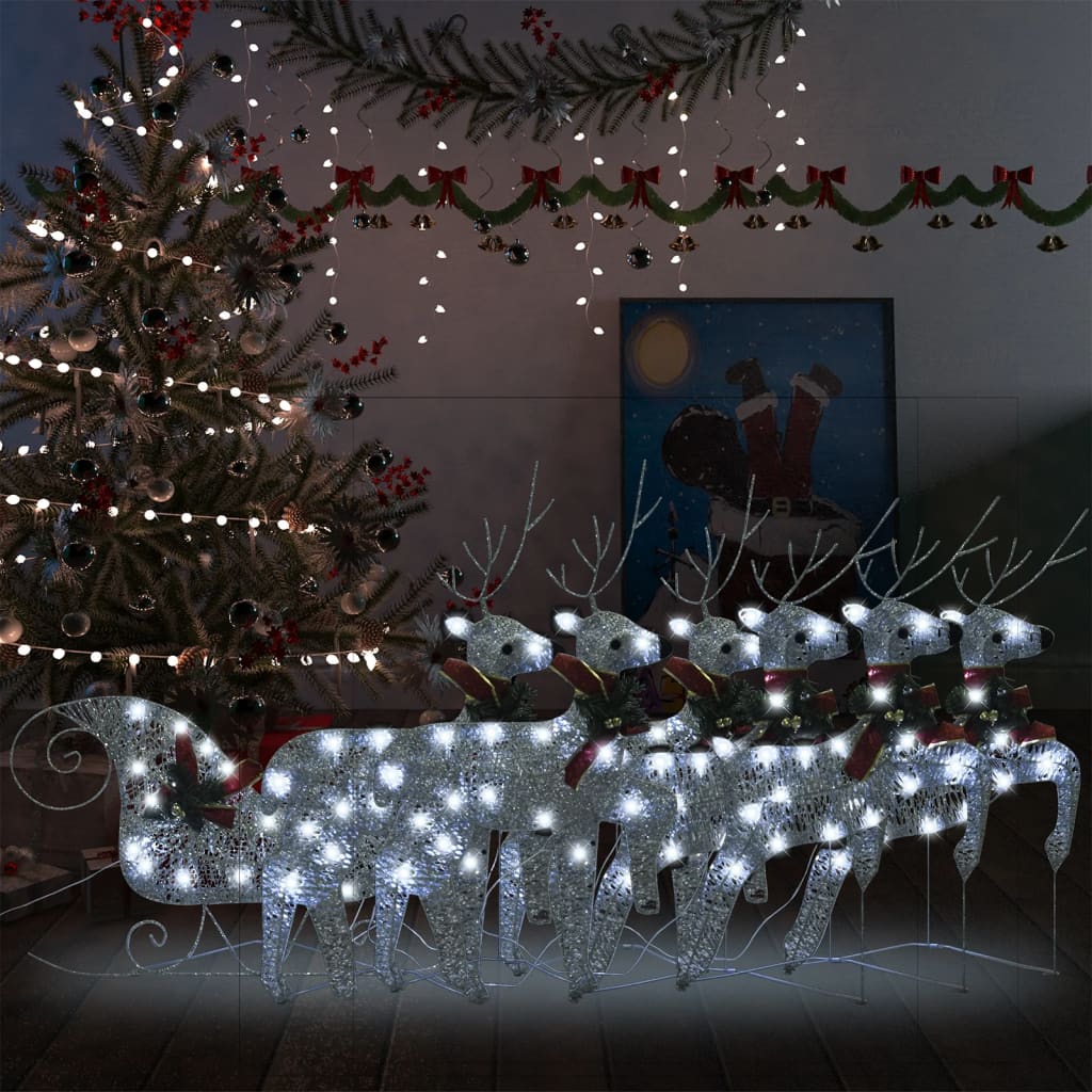 Rentier mit Schlitten Weihnachtsdekoration 140 LEDs Silbern