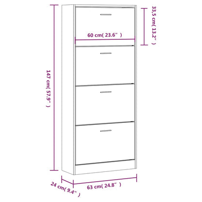 Schuhschrank Grau Sonoma 63x24x147 cm Holzwerkstoff