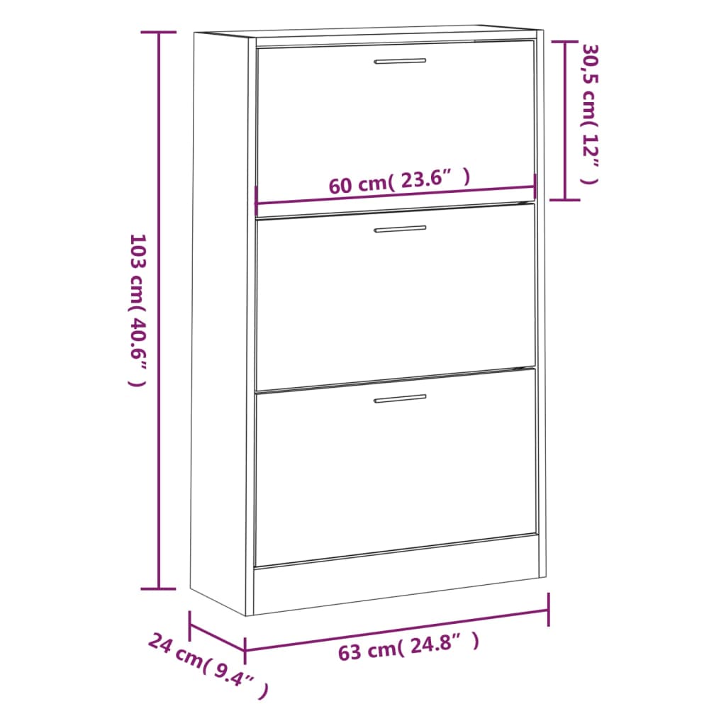 Schuhschrank Schwarz 63x24x103 cm Holzwerkstoff