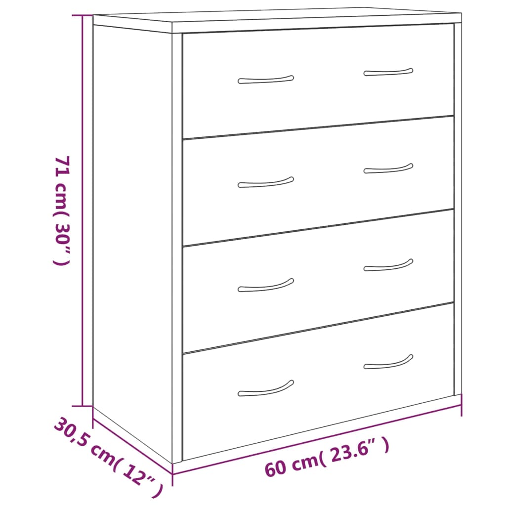 Kommode mit 4 Schubladen 60x30,5x71 cm Hochglanz-Weiß