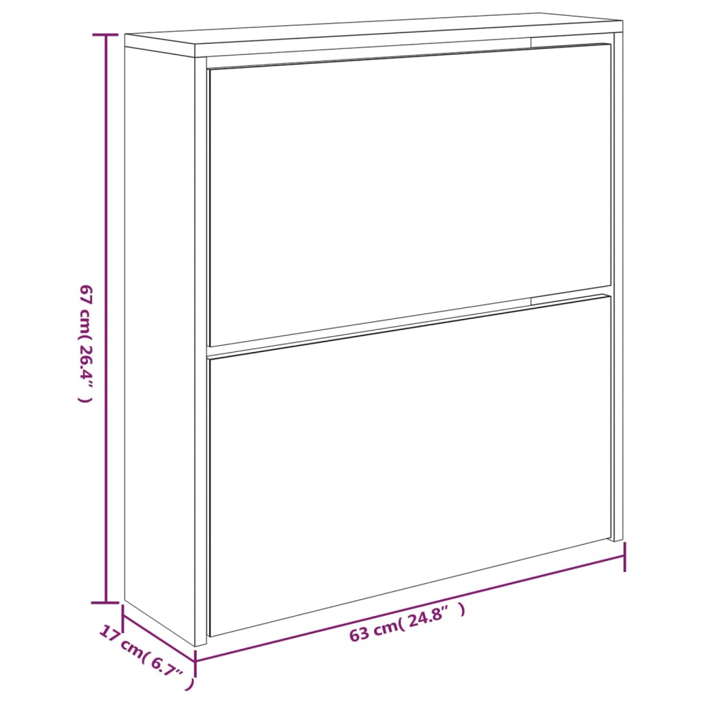 Schuhschrank mit Spiegel 2 Fächer Räuchereiche 63x17x67 cm