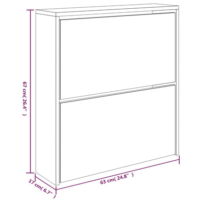 Schuhschrank mit Spiegel 2 Fächer Räuchereiche 63x17x67 cm