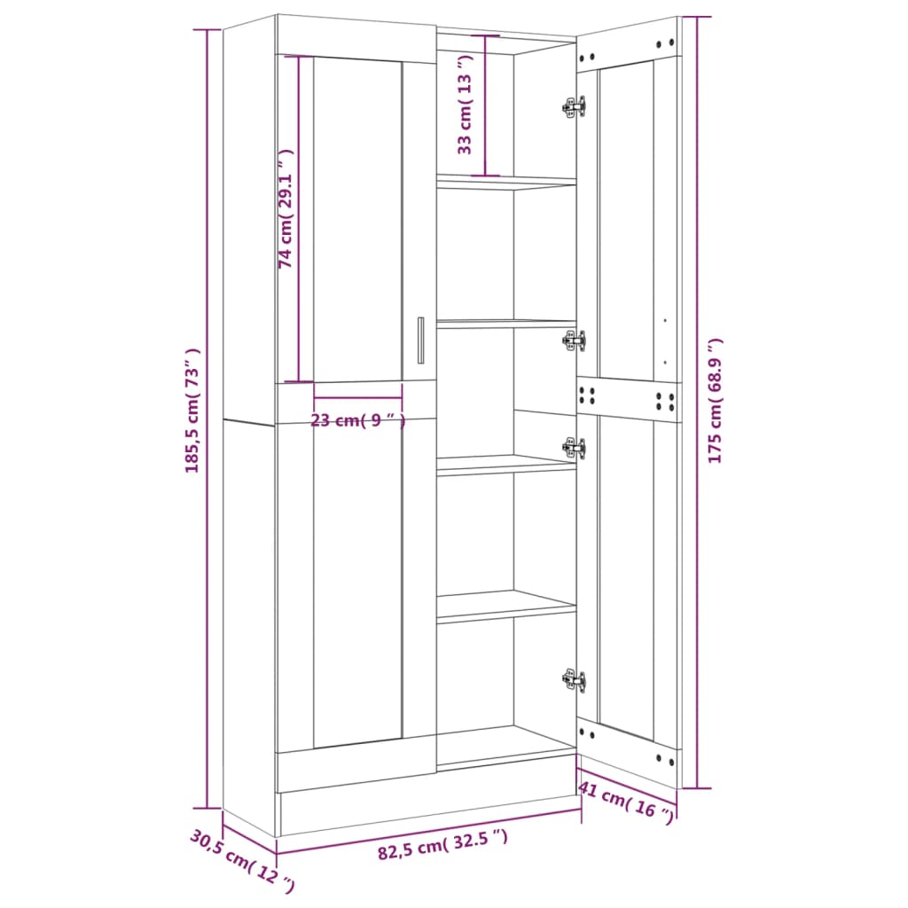 Vitrinenschrank Grau Sonoma 82,5x30,5x185,5 cm Holzwerkstoff