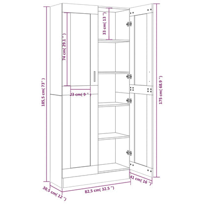 Vitrinenschrank Grau Sonoma 82,5x30,5x185,5 cm Holzwerkstoff