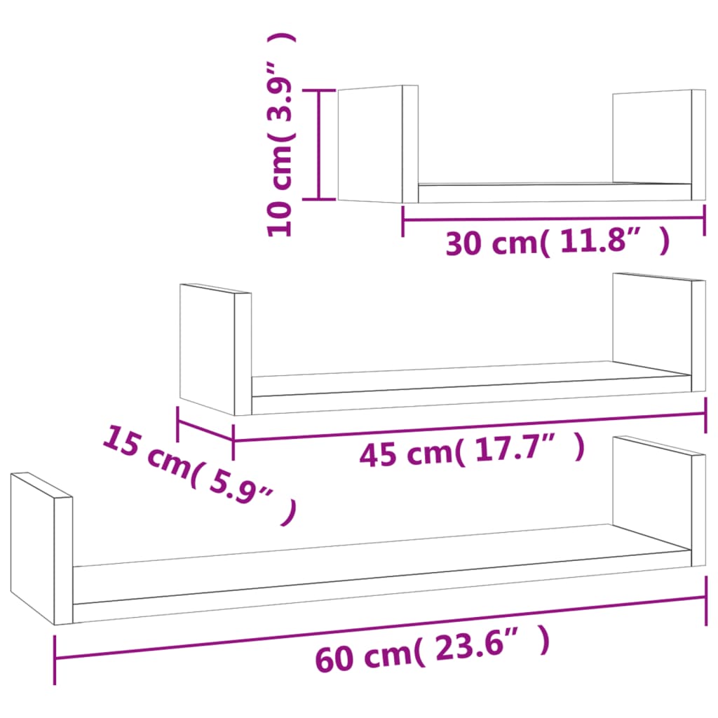 Wandregale 3 Stk. Räuchereiche Holzwerkstoff