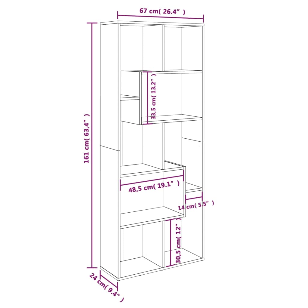 Bücherregal Braun Eichen-Optik 67x24x161 cm Holzwerkstoff