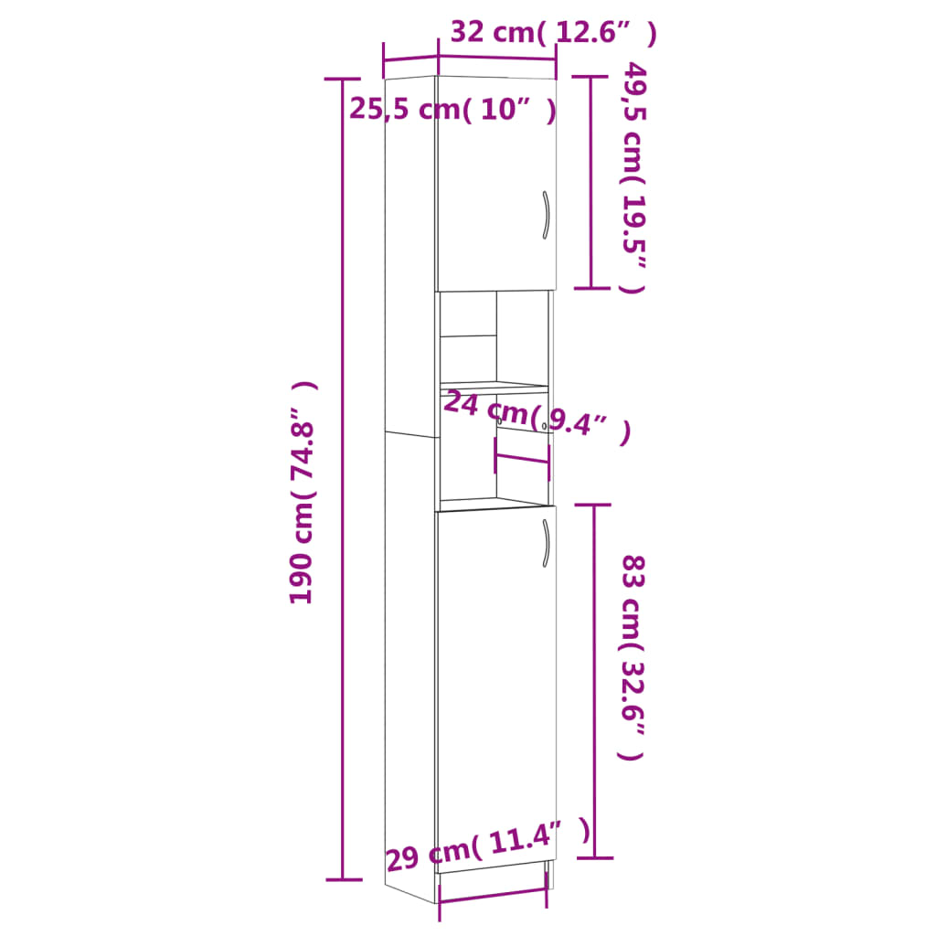 Badezimmerschrank Räuchereiche 32x25,5x190 cm Holzwerkstoff