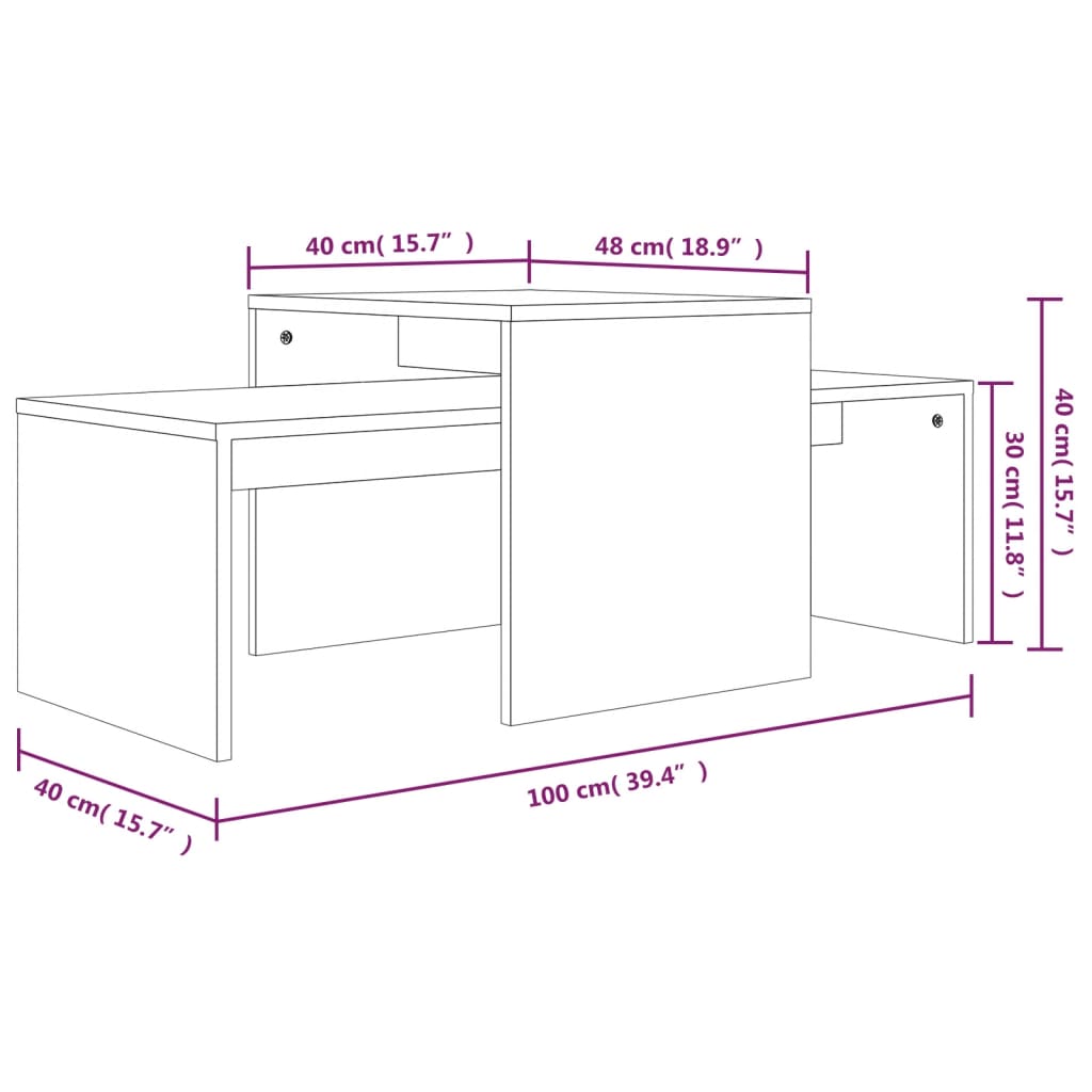 Couchtisch-Set Grau Sonoma 100x48x40 cm Holzwerkstoff