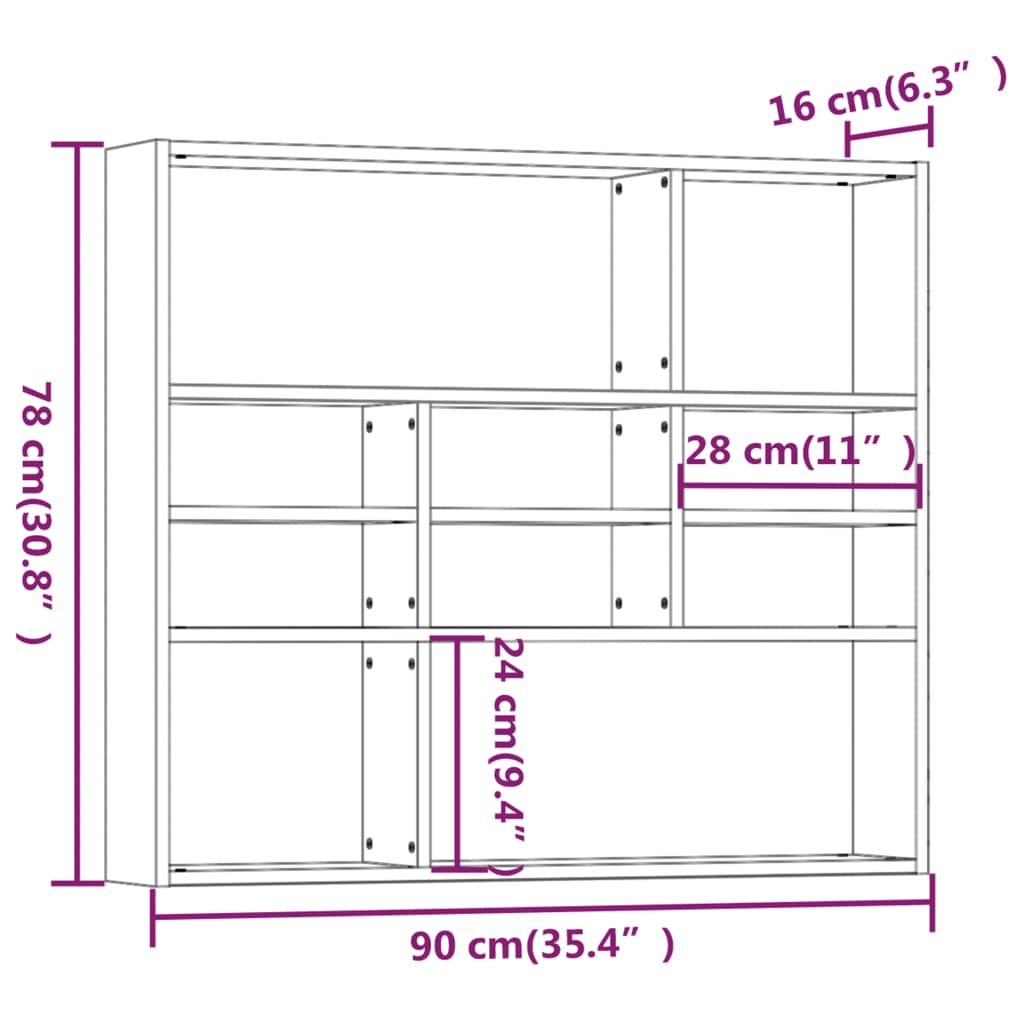 Wandregal Grau Sonoma 90x16x78 cm cm Holzwerkstoff