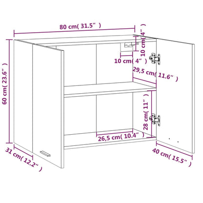 Hängeschrank Räuchereiche 80x31x60 cm Holzwerkstoff