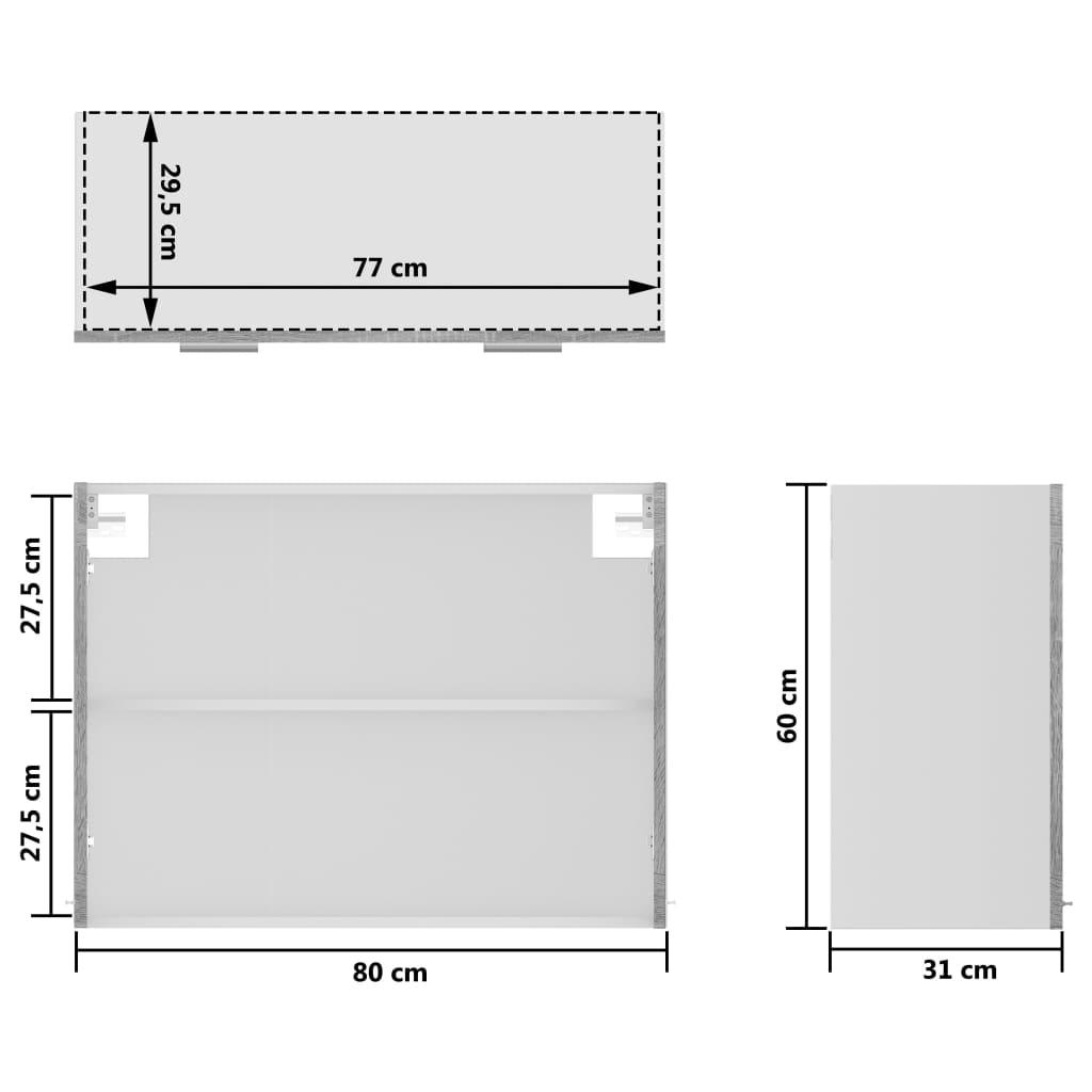 Hängeschrank Glas Grau Sonoma 80x31x60 cm Holzwerkstoff