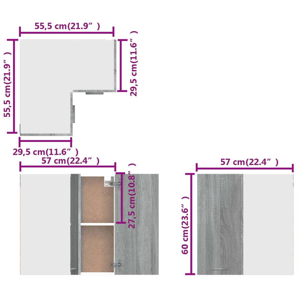 Eck-Hängeschrank Grau Sonoma 57x57x60 cm Holzwerkstoff