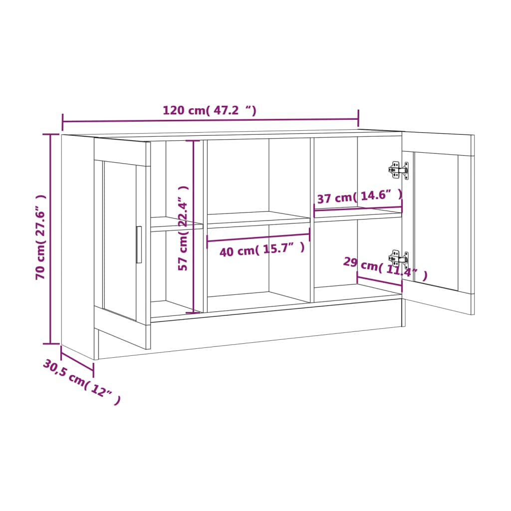 Sideboard Grau Sonoma 120x30,5x70 cm Holzwerkstoff