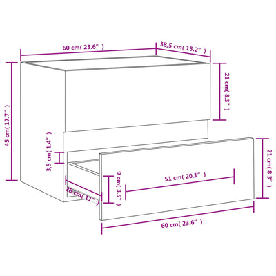 Waschbeckenunterschrank Grau Sonoma 60x38,5x45 cm Holzwerkstoff