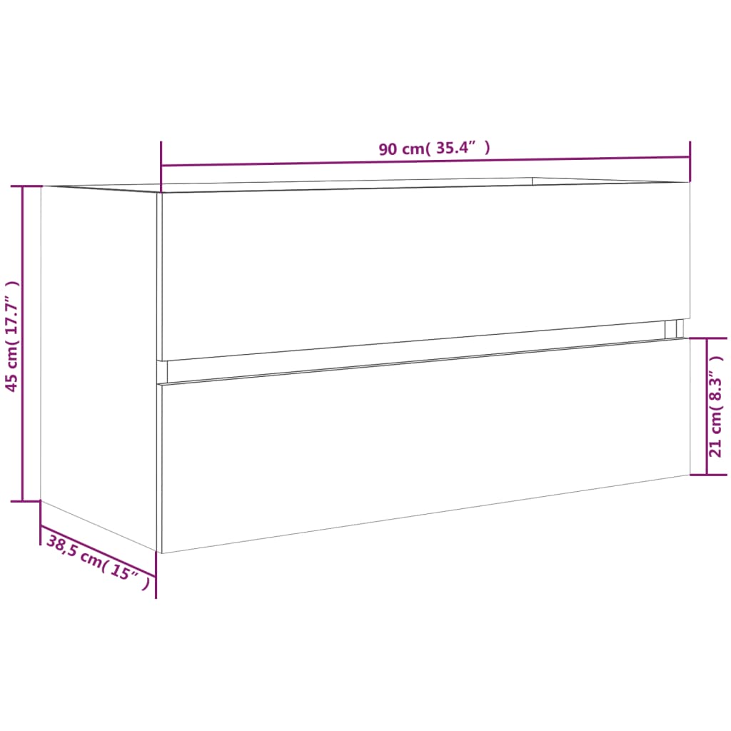 Waschbeckenschrank Braun Eiche 90x38,5x45 cm Holzwerkstoff