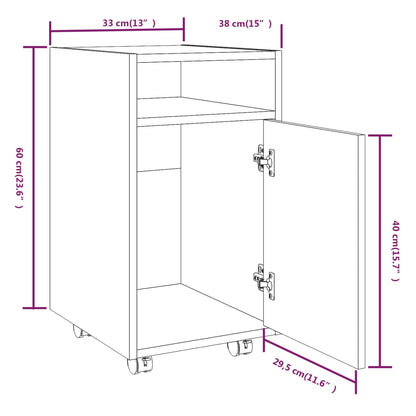 Beistellschrank mit Rollen Räuchereiche 33x38x60 cm