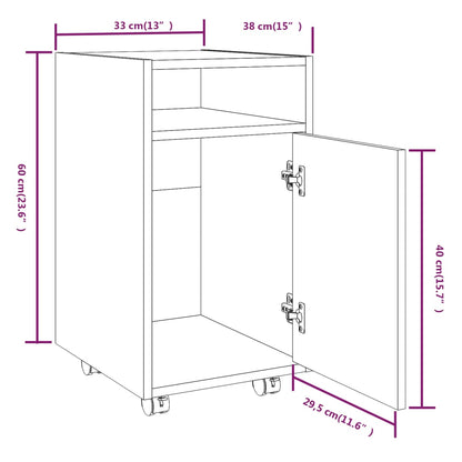 Beistellschrank mit Rollen Braun Eichen-Optik 33x38x60 cm