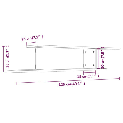 TV-Wandregal Grau Sonoma 125x18x23 cm Holzwerkstoff