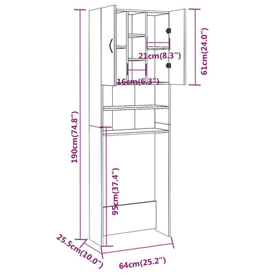 Waschmaschinenschrank Grau Sonoma 64x25,5x190 cm