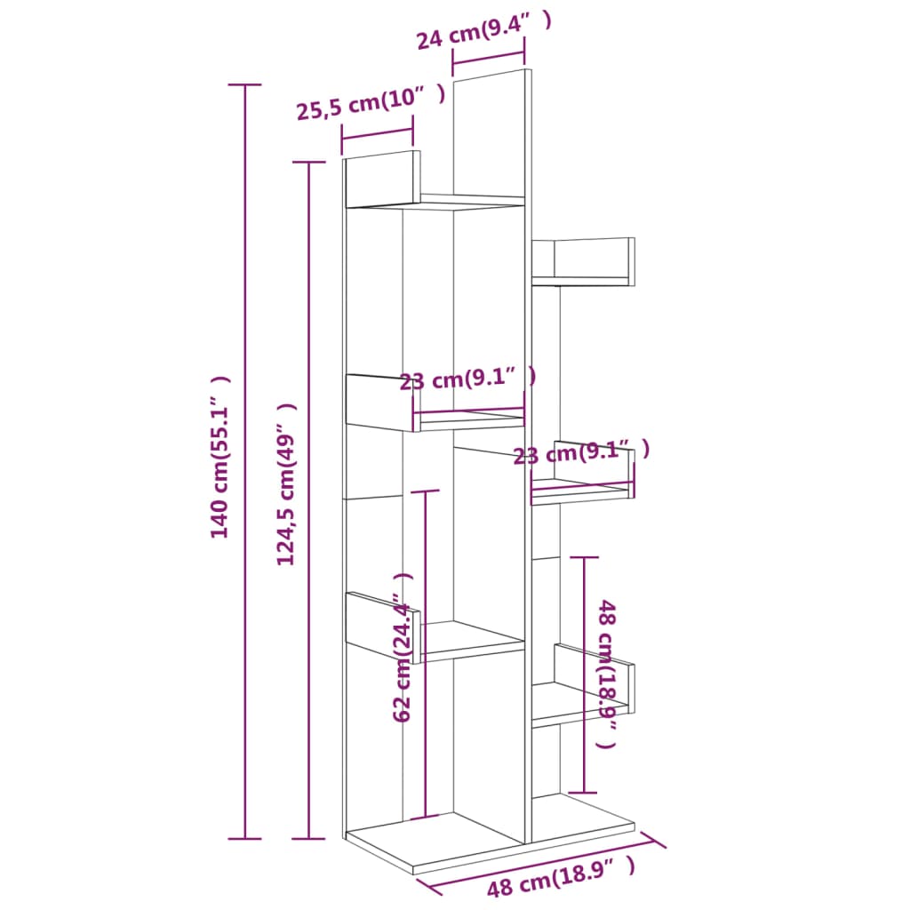 Bücherschrank 48x25,5x140 cm Grau Sonoma Holzwerkstoff