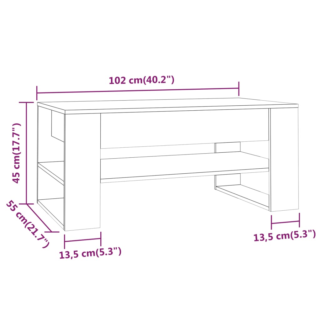 Couchtisch Sonoma-Eiche 102x55x45 cm Holzwerkstoff