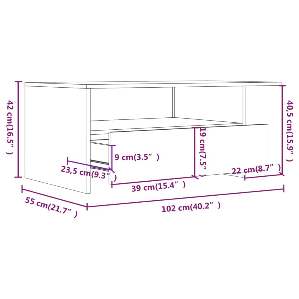 Couchtisch Schwarz 102x55x42 cm Holzwerkstoff