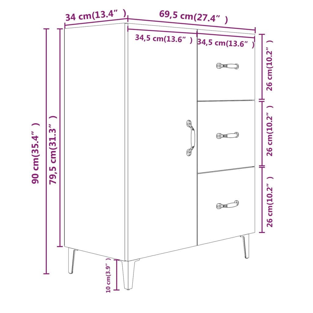 Sideboard Schwarz 69,5x34x90 cm Holzwerkstoff