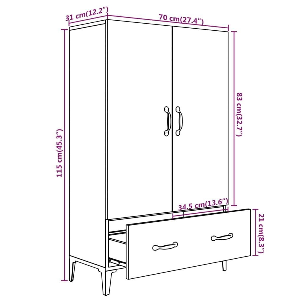 Highboard Weiß 70x31x115 cm Holzwerkstoff