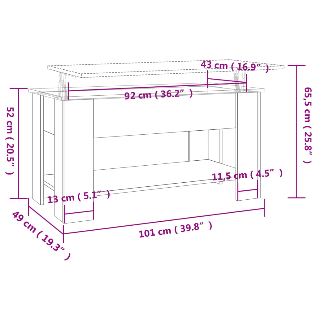 Couchtisch Grau Sonoma 101x49x52 cm Holzwerkstoff