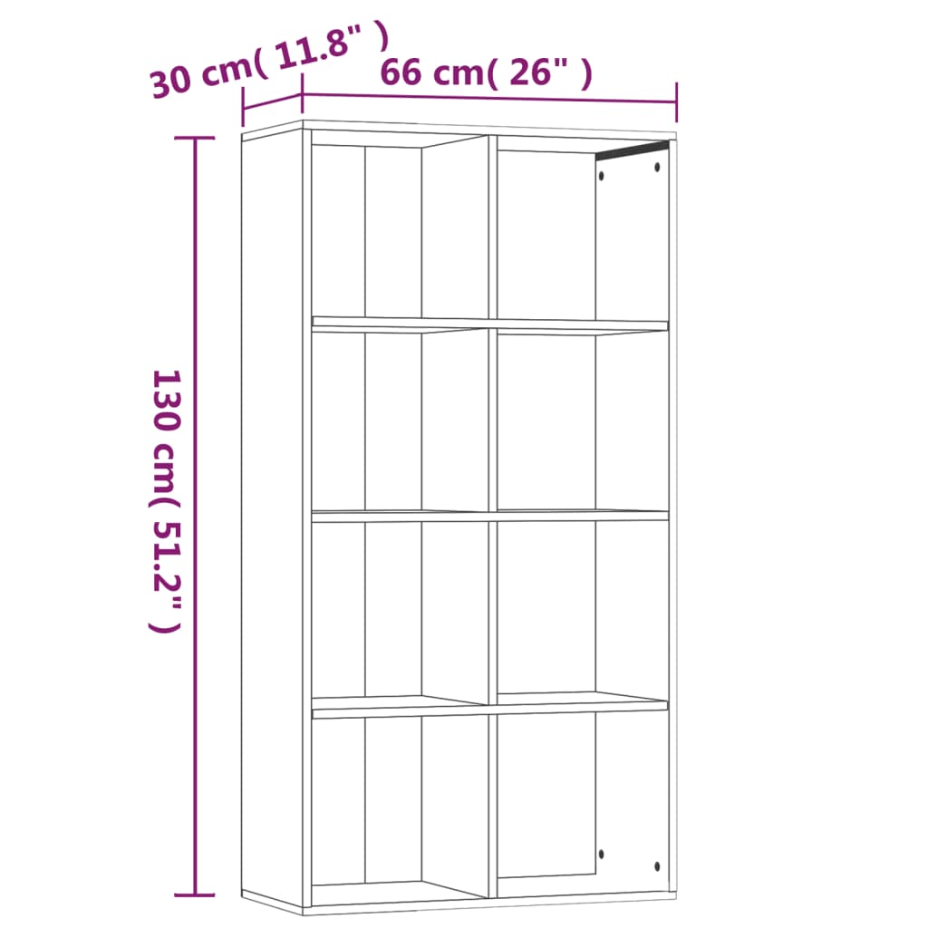 Bücherregal/Sideboard Braun Eiche 66×30×130 cm Holzwerkstoff