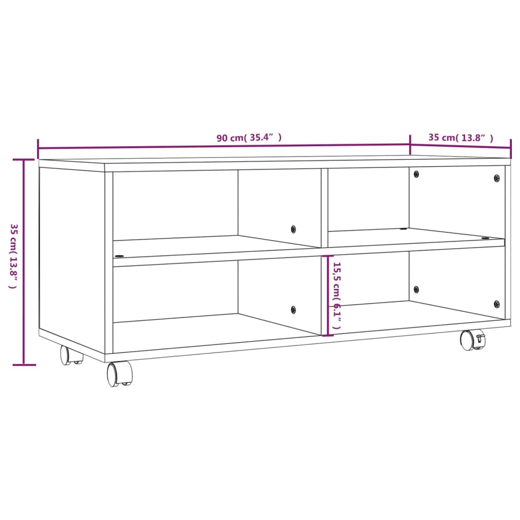 TV-Schrank mit Rollen Grau Sonoma 90x35x35 cm Holzwerkstoff