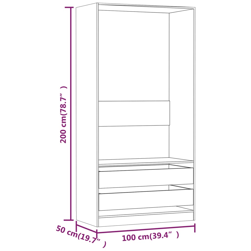 Kleiderschrank Räuchereiche 100x50x200 cm Holzwerkstoff