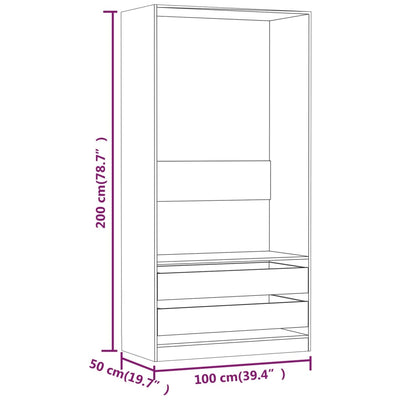 Kleiderschrank Grau Sonoma 100x50x200 cm Holzwerkstoff