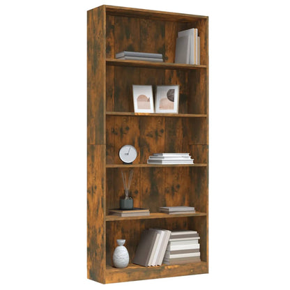 Bücherregal 5 Fächer Räuchereiche 80x24x175 cm Holzwerkstoff