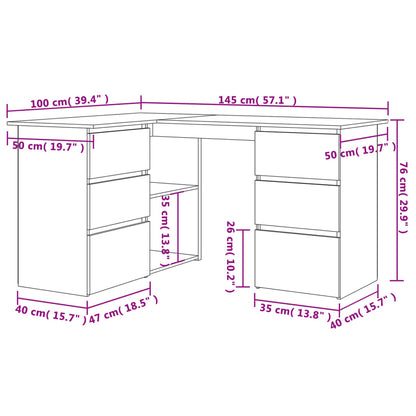 Eckschreibtisch Grau Sonoma 145x100x76 cm Holzwerkstoff